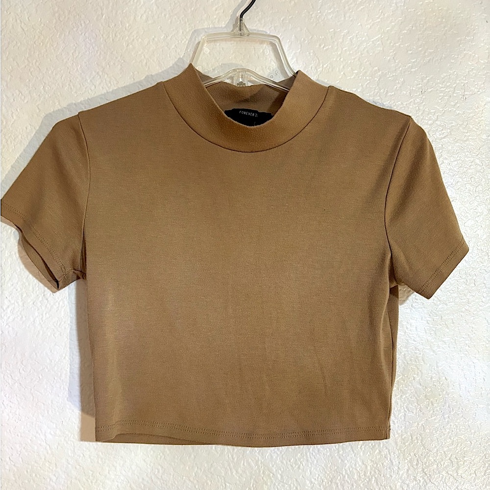 Tan Mock Neck Crop Top size M